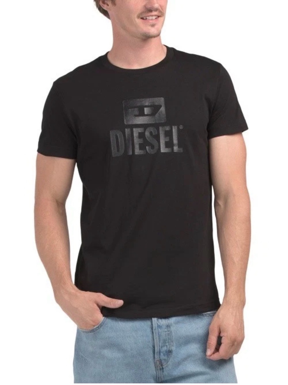 Diesel Men’s XXL T Shirt Black Tonal Logo Graphic Short Sleeve Crew Neck